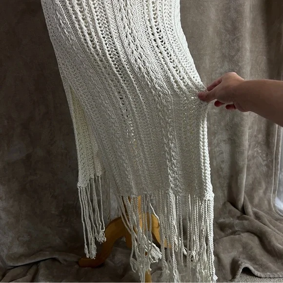 Jonathan Simkhai Ivory Kamilah Crochet Fringe Tank Midi Dress Small NWOT - Picture 12 of 13
